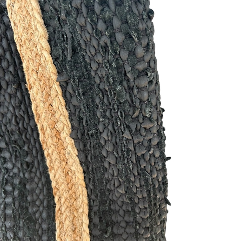Black and Tan Woven Tote Bag Leather and Jute - Picture 5 of 8